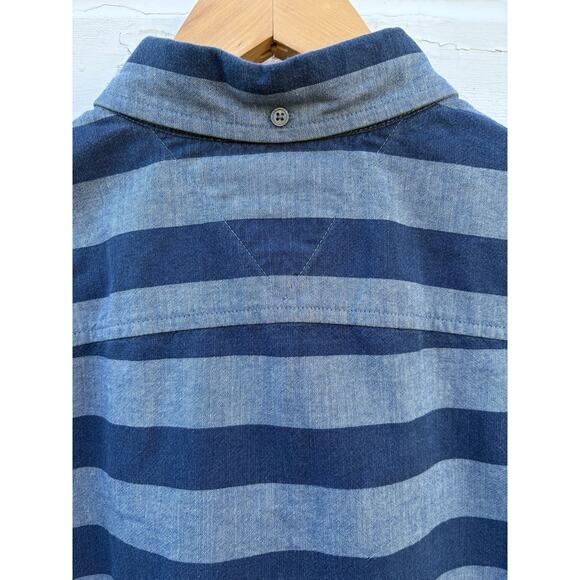 Tommy Hilfiger Button Down Camp Shirt Mens M Blue Stripe 100% Cotton Preppy - Picture 5 of 6